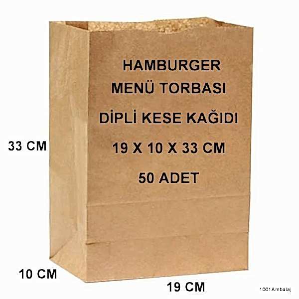 Paket Servis Torbası 19X10X33 Cm Kraft Renk 50 Adet