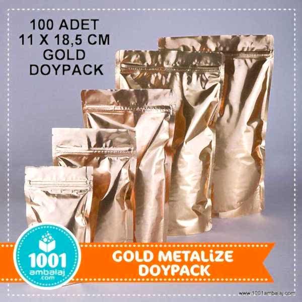 11X18,5 Cm Gold ( Altın ) 100 Adet Kilitli Doypack Torba 100 Gr /21/