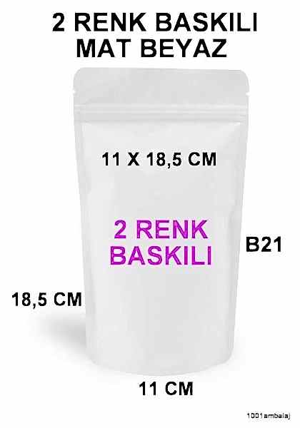 11X18,5 Cm 2 Baskılı Mat Beyaz Renkli İki Taraf Tek Renk Doypack Torba 100 Gr /16/