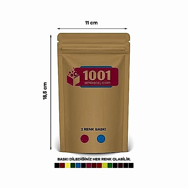 11X18,5 Cm 2 Baskılı Kraft Renkli Tek Taraf İki Renk Doypack Torba 100 Gr /30/