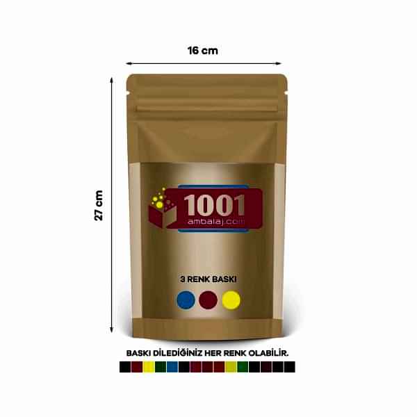 16X27 Cm 3 Baskılı Kraft Renkli Geniş Pencereli Tek Taraf Üç Renk Doypack Torba 500 Gr /46/