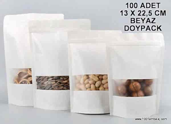 13X22,5 Cm Beyaz Pencereli 100 Adet Kilitli Doypack Torba 250 Gr /10/
