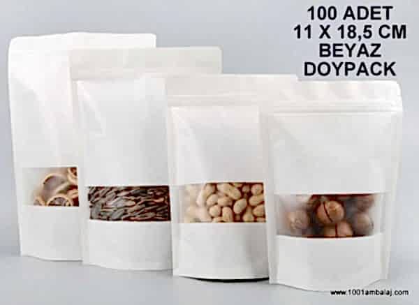 11X18,5 Cm Beyaz Pencereli 100 Adet Kilitli Doypack Torba 100 Gr /09/