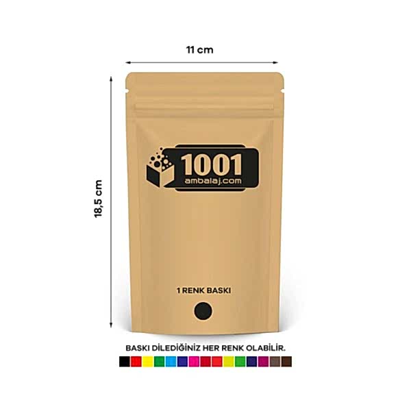 11X18,5 Cm 1 Baskılı Kraft Renkli Tek Taraf Tek Renk Doypack Torba 100 Gr /30/