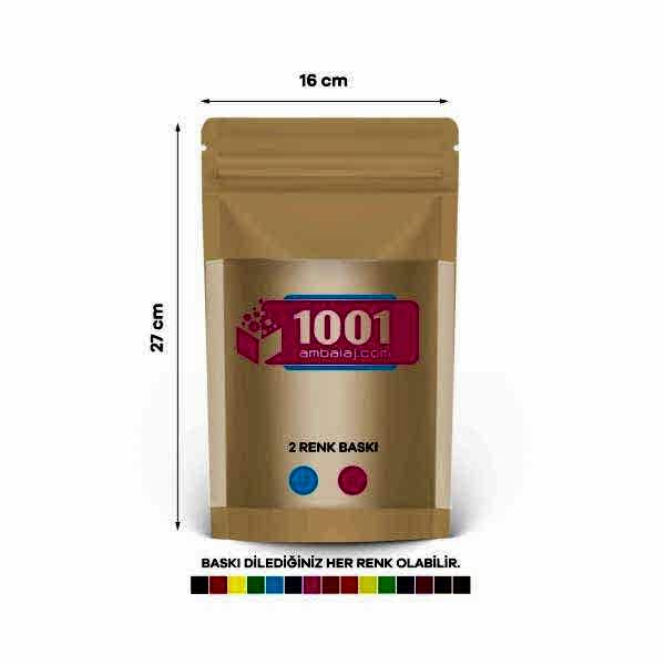 16X27 Cm 2 Baskılı Kraft Renkli Geniş Pencereli Tek Taraf İki Renk Doypack Torba 500 Gr /46/