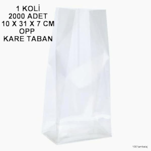 Opp Torba 10X31X7 Cm Yandan Körüklü Kare Tabanli Şeffaf 1 Koli 2000 Adet