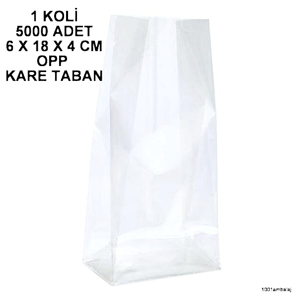 Opp Torba 6X18X4 Cm Yandan Körüklü Kare Tabanli Şeffaf 1 Koli 5000 Adet