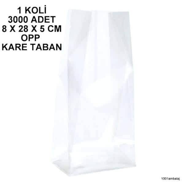 Opp Torba 8X28X5 Cm Yandan Körüklü Kare Tabanli Şeffaf 1 Koli 3000 Adet