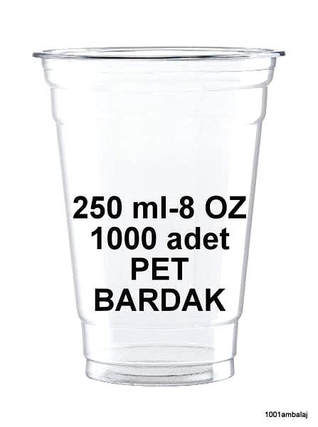 Plastik Bardak 250 Ml 8 Oz 1 Koli 1000 Adet Şeffaf