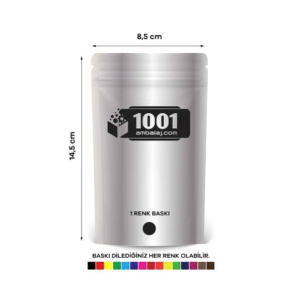 8,5X14,5 Cm 1 Baskılı Alüminyum Renkli Tek Taraf Tek Renk Doypack Torba 50 Gr /01/