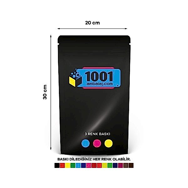 20X30 Cm 3 Baskılı Siyah Renkli Tek Taraf Üç Renk Doypack Torba 1000 Gr /65/
