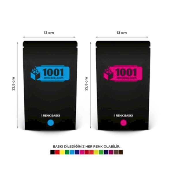 13X22,5 Cm 2 Baskılı Mat Siyah Renkli İki Taraf Tek Renk Doypack Torba 250 Gr /67/