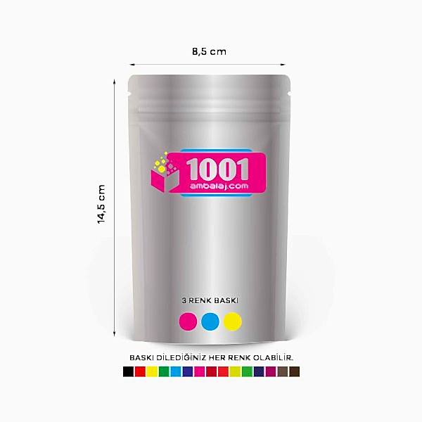 8,5X14,5 Cm 3 Baskılı Alüminyum Renkli Tek Taraf Üç Renk Doypack Torba 50 Gr /01/