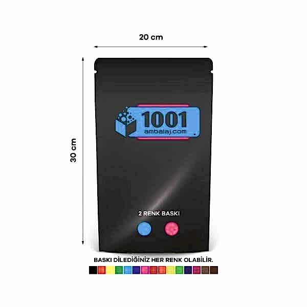 20X30 Cm 2 Baskılı Siyah Renkli Tek Taraf İki Renk Doypack Torba 1000 Gr /65/