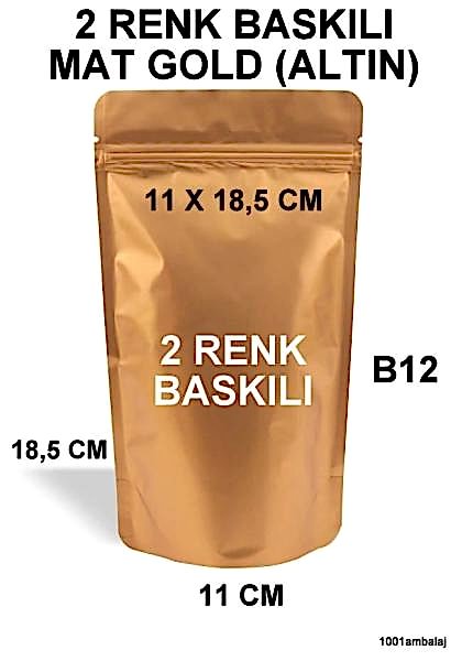 11X18,5 Cm 2 Baskılı Mat Gold ( Altın Renkli ) Tek Taraf İki Renk Doypack Torba 100 Gr /25/