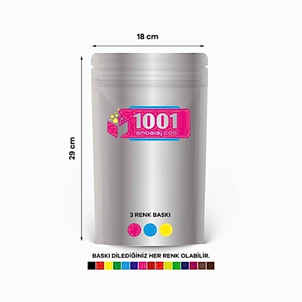 18X29 Cm 3 Baskılı Alüminyum Renkli Tek Taraf Üç Renk Doypack Torba 750 Gr /05/