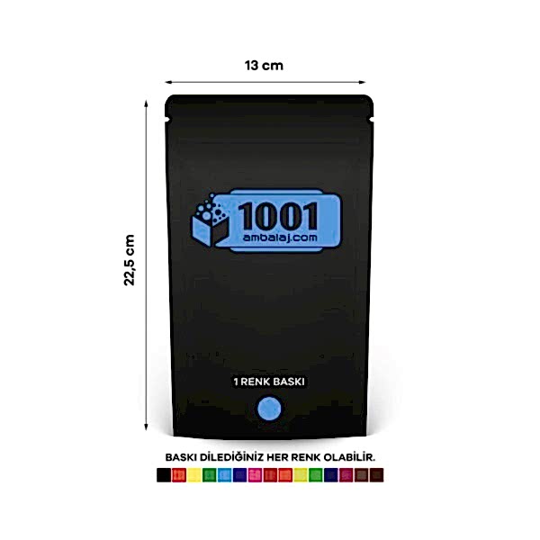 13X22,5 Cm 1 Baskılı Mat Siyah Renkli Tek Taraf Tek Renk Doypack Torba 250 Gr /67/