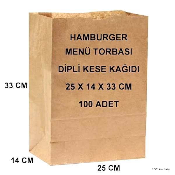 Paket Servis Torbası 25X14X33 Cm Kraft Renk 100 Adet