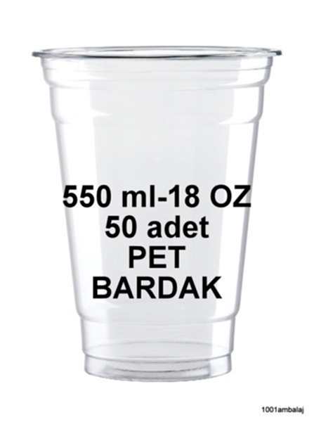 Plastik Bardak 550 Ml 18 Oz 50 Adet Şeffaf