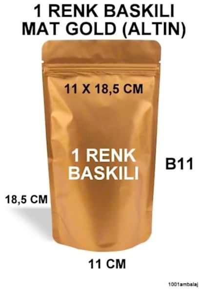 11X18,5 Cm 1 Baskılı Mat Gold ( Altın Renkli ) Tek Taraf Tek Renk Doypack Torba 100 Gr /25/