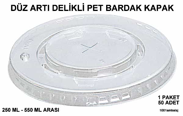 Bardak Kapağı Düz Pipet Delikli Plastik Şeffaf 8 Oz - 18 Oz Arasi / 95 Çap / 50 Adet