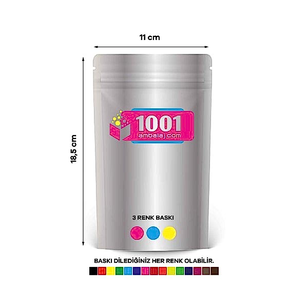 11X18,5 Cm 3 Baskılı Alüminyum Renkli Tek Taraf Üç Renk Doypack Torba 100 Gr /02/