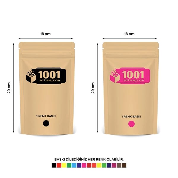 18X29 Cm 2 Baskılı Kraft Renkli İki Taraf Tek Renk Doypack Torba 750 Gr /34/
