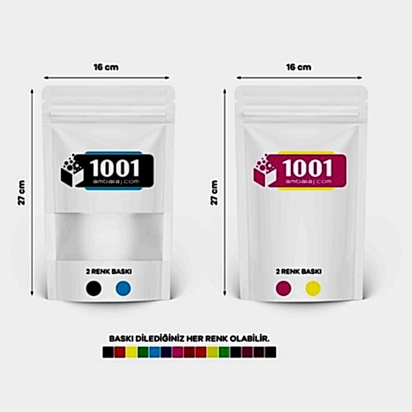 16X27 Cm 4 Baskılı Beyaz Renkli Pencereli İki Taraf İki Renk Doypack Torba 500 Gr /11/