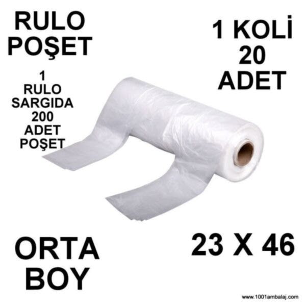 Rulo Poşet Orta Boy 23X46 Cm 20 Rulo (1 Rulo Sargıda 200 Adet Poşet )1 Koli