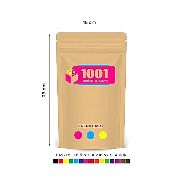 18X29 Cm 3 Baskılı Kraft Renkli Tek Taraf Üç Renk Doypack Torba 750 Gr /34/