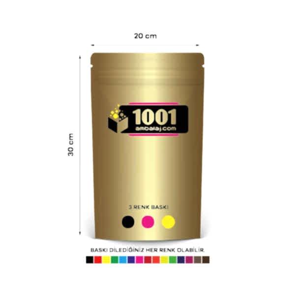 20X30 Cm 3 Baskılı Gold ( Altın ) Renkli Tek Taraf Üç Renk Doypack Torba 1000 Gr /24/