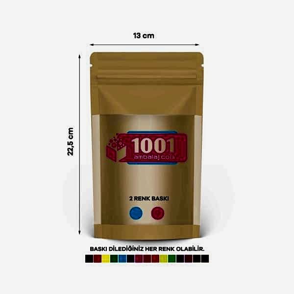 13X22,5 Cm 2 Baskılı Kraft Renkli Geniş Pencereli Tek Taraf İki Renk Doypack Torba 250 Gr /45/