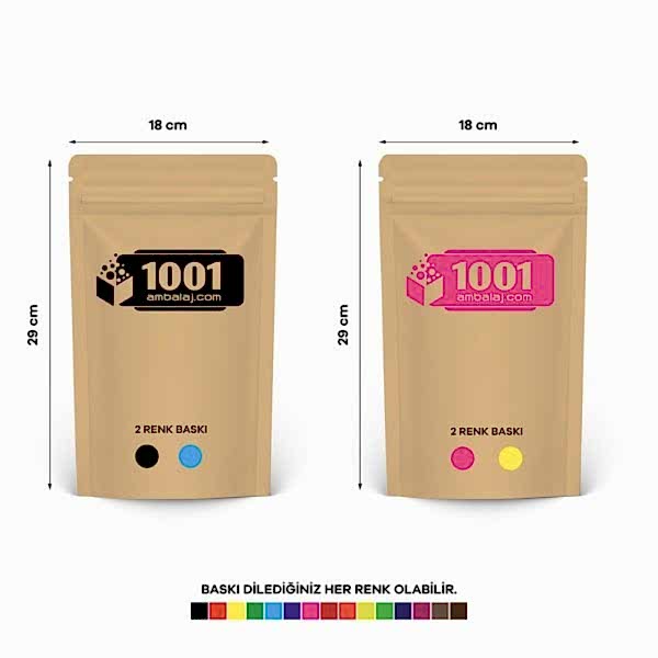 18X29 Cm 4 Baskılı Kraft Renkli İki Taraf İki Renk Doypack Torba 750 Gr /34/
