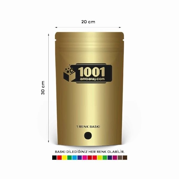 20X30 Cm 1 Baskılı Gold ( Altın ) Renkli Tek Taraf Tek Renk Doypack Torba 1000 Gr /24/