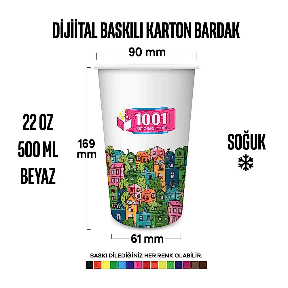 Dijital Baskılı 22 Oz Karton Bardak Tek Kat Duvarlı Beyaz Soğuk