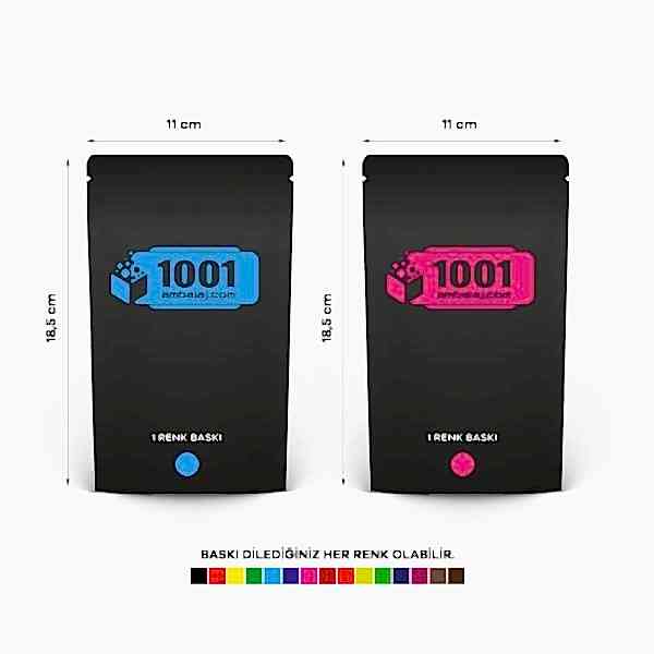 11X18,5 Cm 2 Baskılı Mat Siyah Renkli İki Taraf Tek Renk Doypack Torba 100 Gr /66/