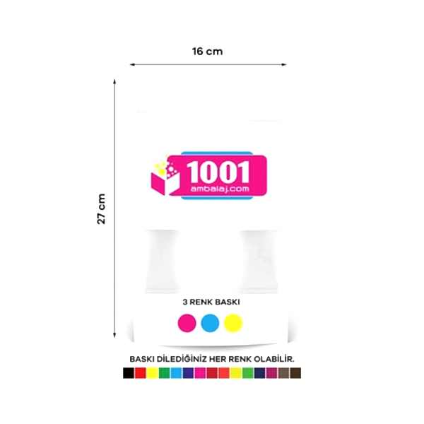 16X27 Cm 3 Baskılı Beyaz Renkli Pencereli Tek Taraf Üç Renk Doypack Torba 500 Gr /11/