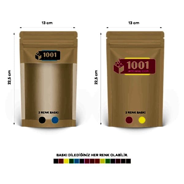 13X22,5 Cm 4 Baskılı Kraft Renkli Geniş Pencereli İki Taraf İki Renk Doypack Torba 250 Gr /45/
