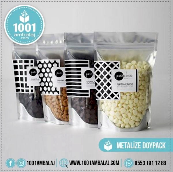 14X19 Cm 3 Baskılı Ön Şeffaf Arka Metalize Renkli Tek Taraf Üç Renk Doypack Torba 250 Gr /56/