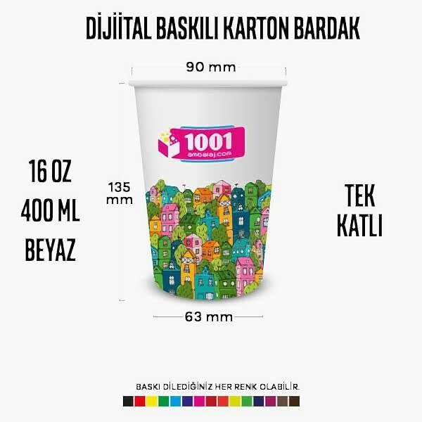 Dijital Baskılı 16 Oz Karton Bardak Tek Kat Duvarlı Beyaz Soğuk