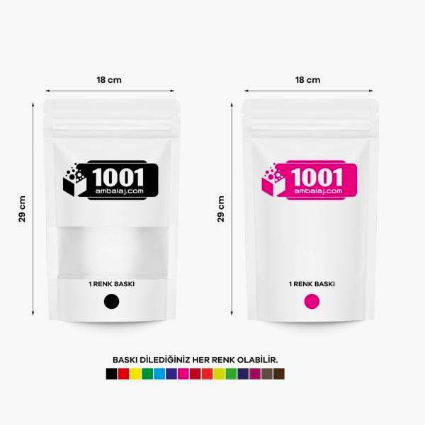 18X29 Cm 2 Baskılı Beyaz Renkli Pencereli İki Taraf Tek Renk Doypack Torba 750 Gr /12/