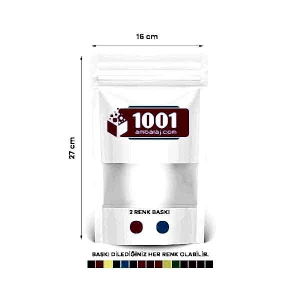 16X27 Cm 2 Baskılı Beyaz Renkli Pencereli Tek Taraf İki Renk Doypack Torba 500 Gr /11/