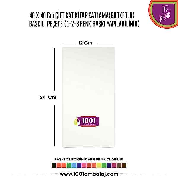 Baskılı Peçete 48X48 Cm 1-2-3 Renk Baskılı Çift Kat Beyaz Kitap Katlama Peçete