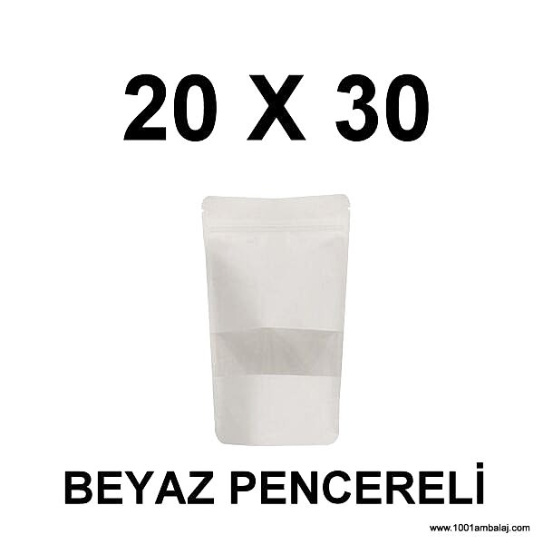 20X30 Cm Beyaz Renk Doypack Torba Pencereli /13/