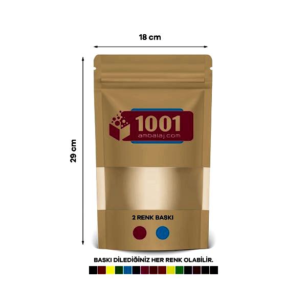 18X29 Cm 2 Baskılı Kraft Renkli Pencereli Tek Taraf İki Renk Doypack Torba 750 Gr /41/