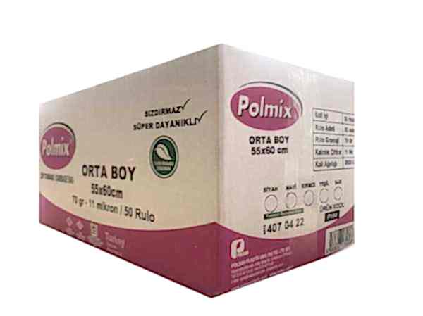 Çöp Torbası Polmix Orta Boy 70 Gram 55X60 Siyah 1 Koli 50 Paket