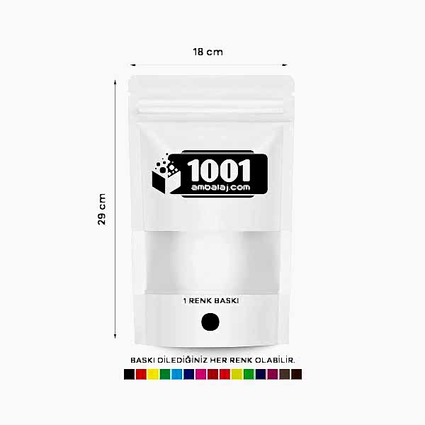 18X29 Cm 1 Baskılı Beyaz Renkli Pencereli Tek Taraf Tek Renk Doypack Torba 750 Gr /12/