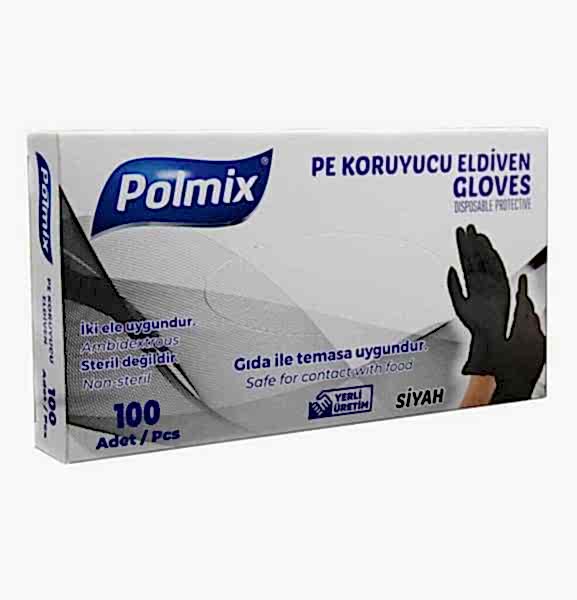 Eldiven Hibrit Polietilen Siyah Flex Polmix 1 Kutu 100 Adet