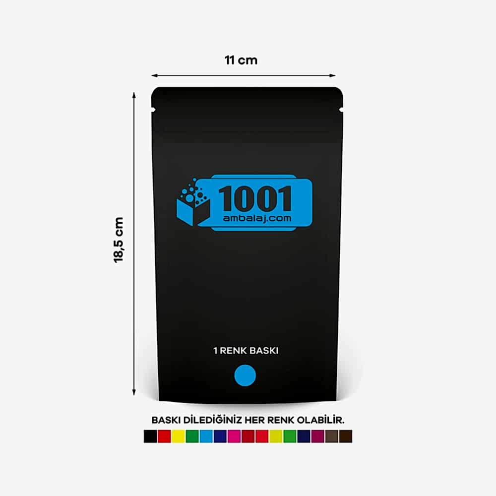 11X18,5 Cm 1 Baskılı Mat Siyah Renkli Tek Taraf Tek Renk Doypack Torba 100 Gr /66/