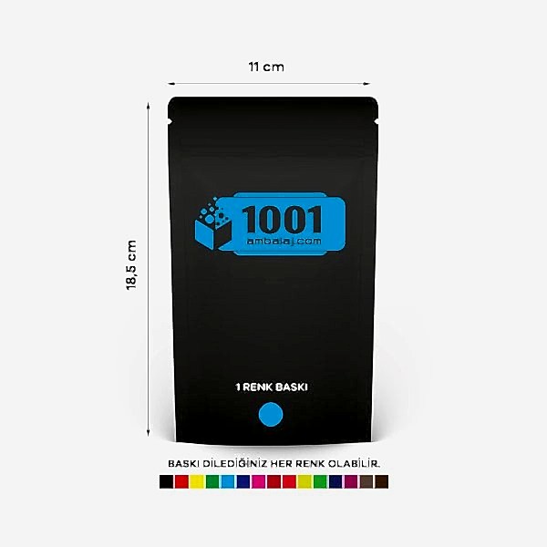 11X18,5 Cm 1 Baskılı Mat Siyah Renkli Tek Taraf Tek Renk Doypack Torba 100 Gr /66/